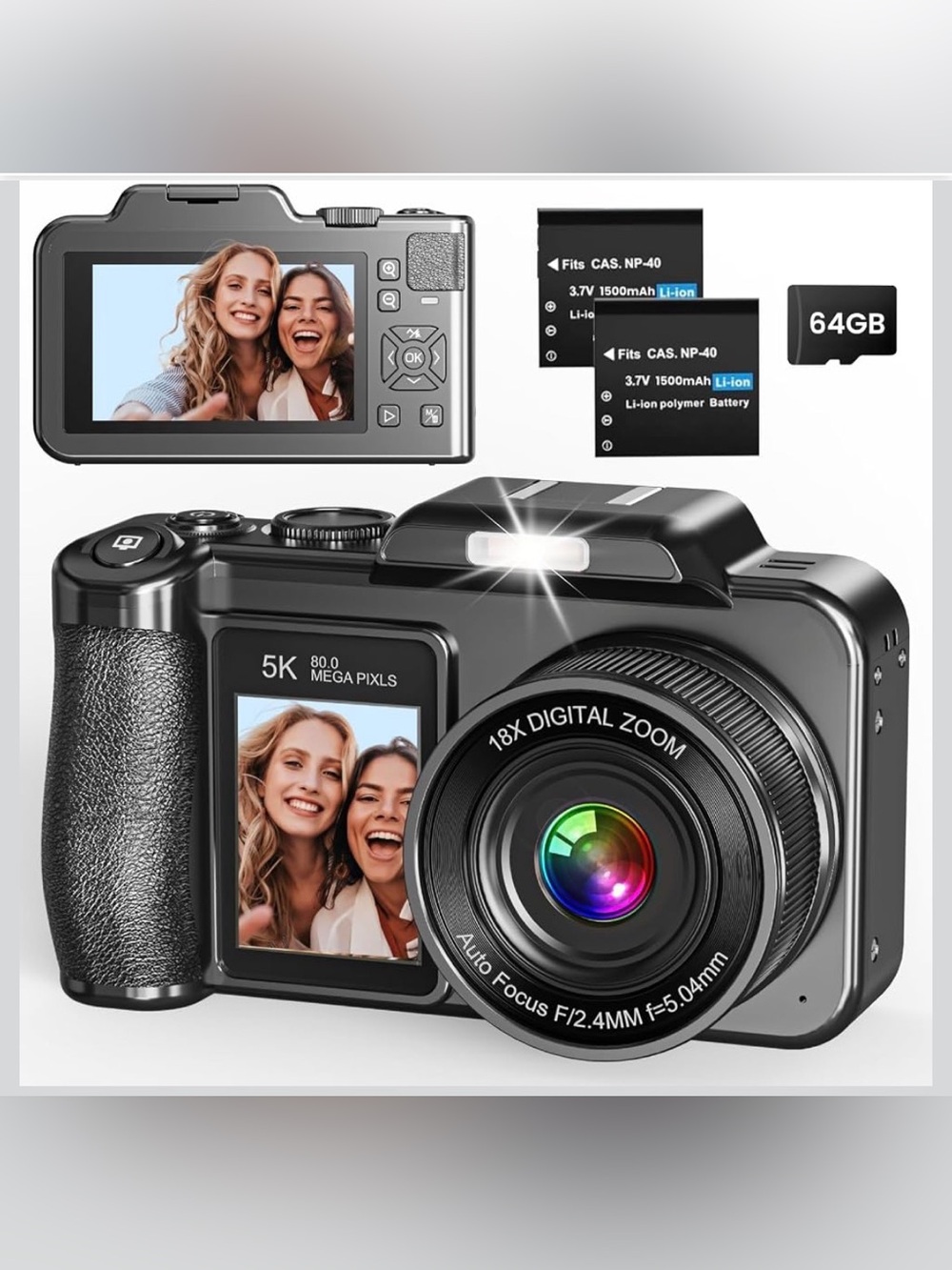 Digital Camera, 5K 80MP 3.5"+2" Dual Screen Cameras
